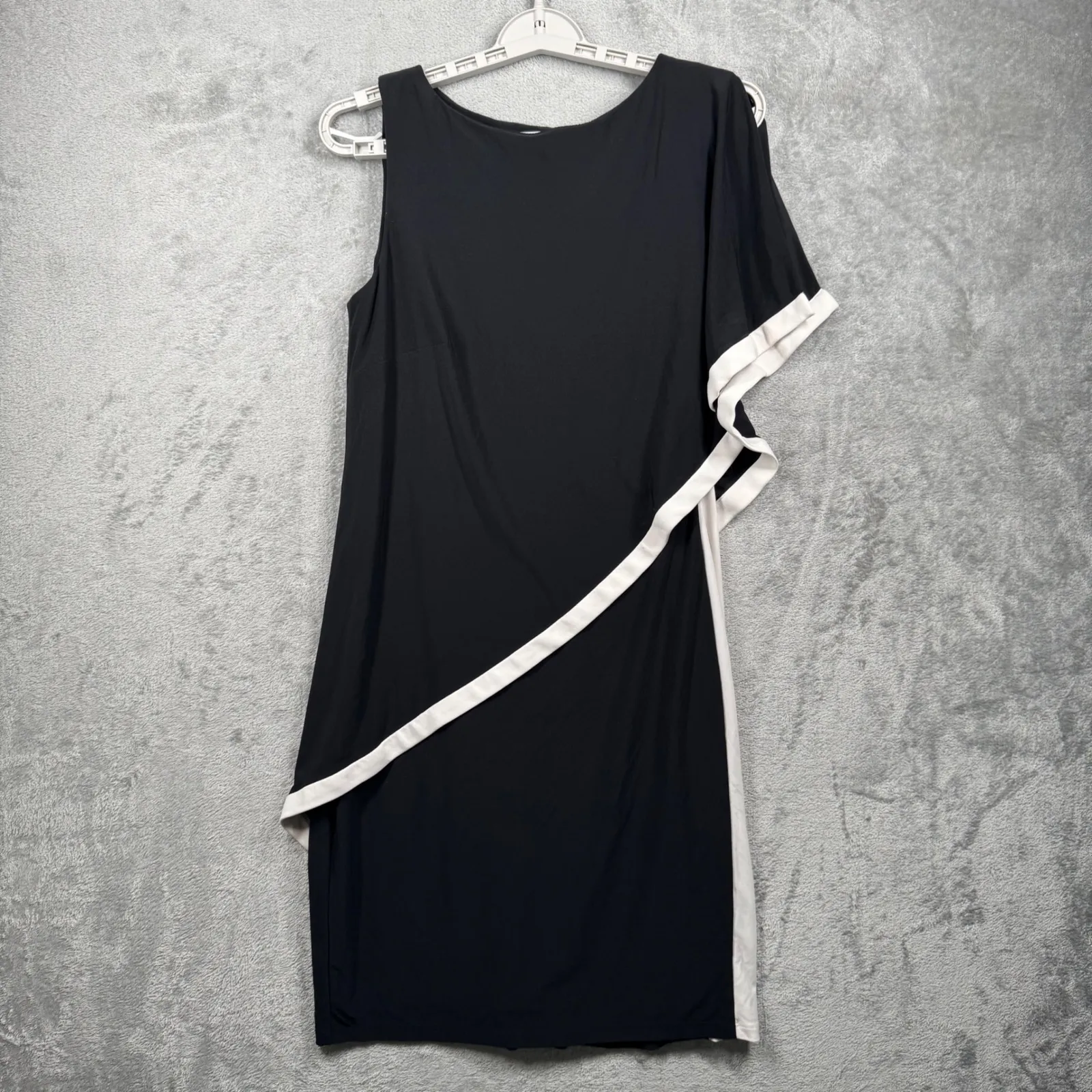 Lauren Ralph Lauren Sheath Dress Black White Asymmetric One Shoulder 10 Event - Image 2