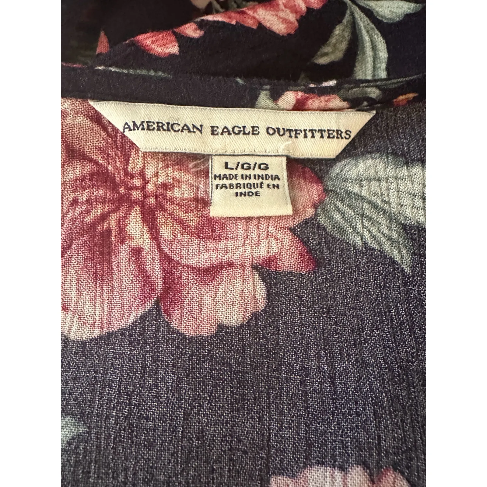 American Eagle Long Sleeve Romper Navy Blue and Pink Large - Image 4