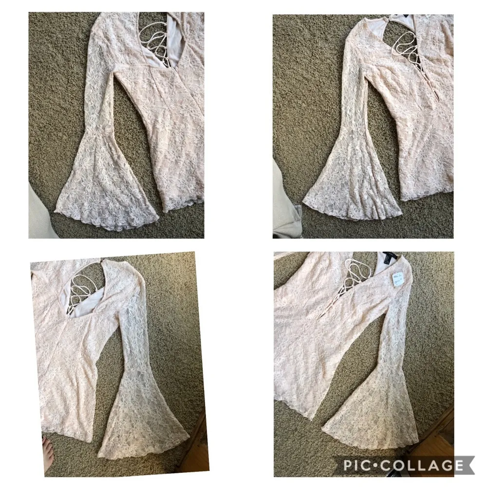 F21 New bellsleeve floral lace crochet romper Sz S - Image 9