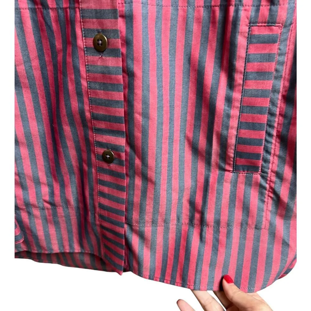 Cabi Regatta Tunic/Shacket Red Blue Striped Button Down Long Sleeve Medium - Image 5