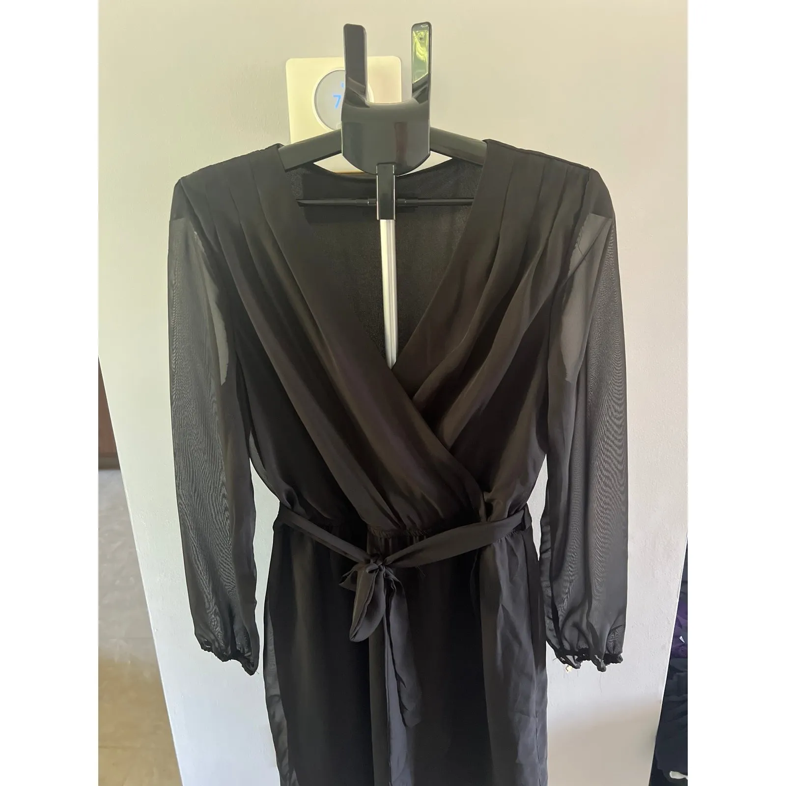 Mossimo Women's black sheer long sleeve V Neck Mid length‎ Dress size Large - Image 2