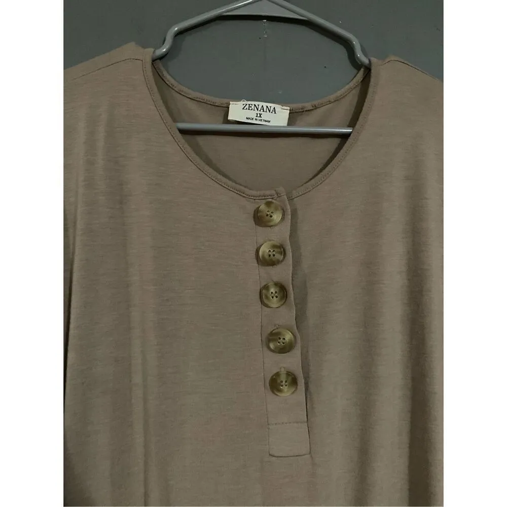 Zenana Plus Size Jogger Jumpsuit Brown Long Sleeve Elastic Waist Chic 1X - Image 4