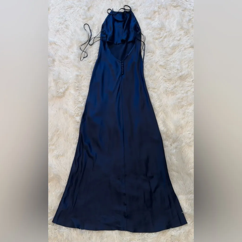 NEW reformation Jeany Silk Charmeuse Halter Navy Blue Dress sz S - Image 7