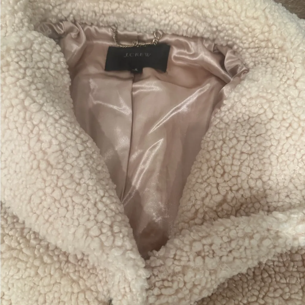J. Crew Teddy Sherpa Jacket Ivory Button Up Faux Fur Coat size small - Image 9