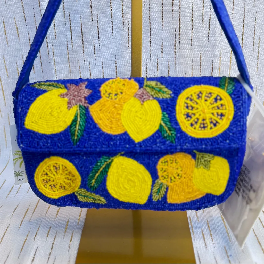 Blue Lemon Beaded Shoulder Bag + Matching Beaded Lemon Earrings Set | NWT - Image 4