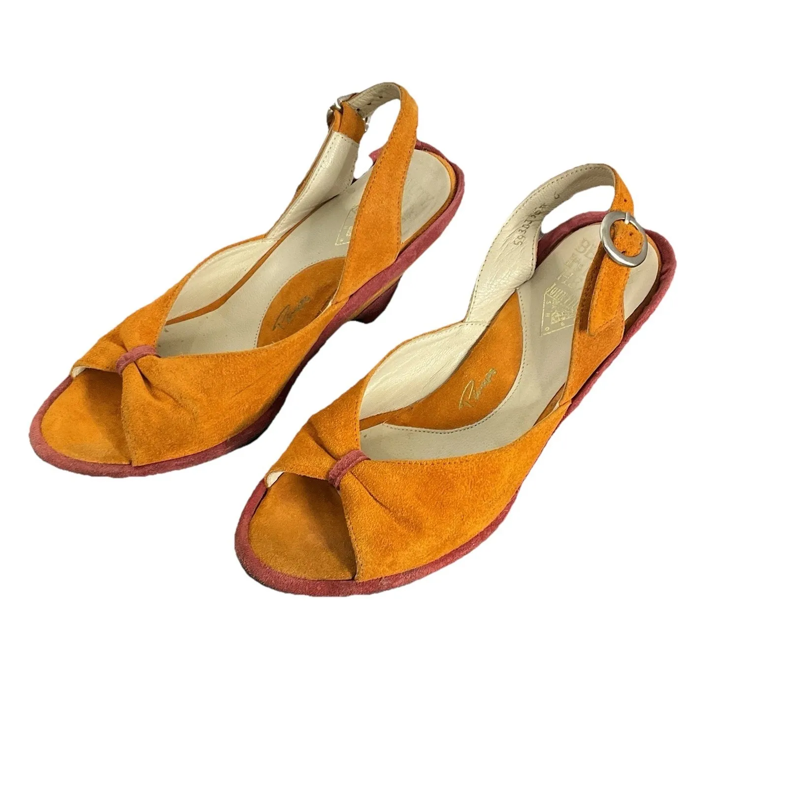 John Fluevog Heels Womens 6 Orange Suede Slingback Peep Toe Miss June Pump Shoes - Image 9