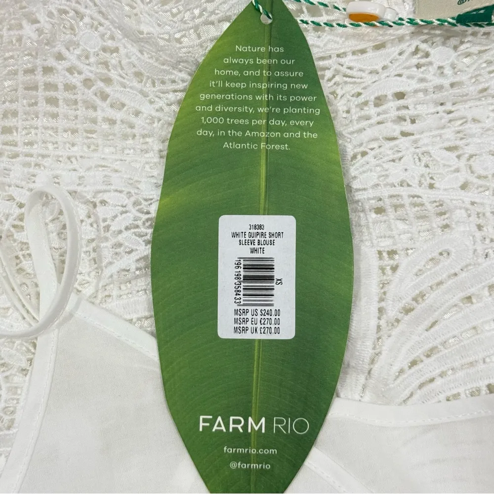 NWT Farm Rio Guipire Short Sleeve Blouse Size XS White Crochet Pineapple Beachy - Image 9