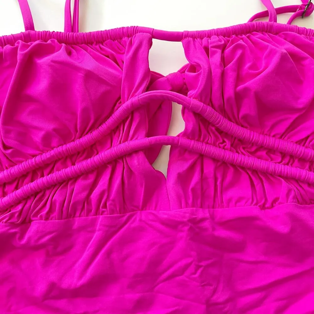 BECCA Santorini Sarai One Piece Swimsuit Plunge Neck Pink Flame Size Large NEW - Image 6