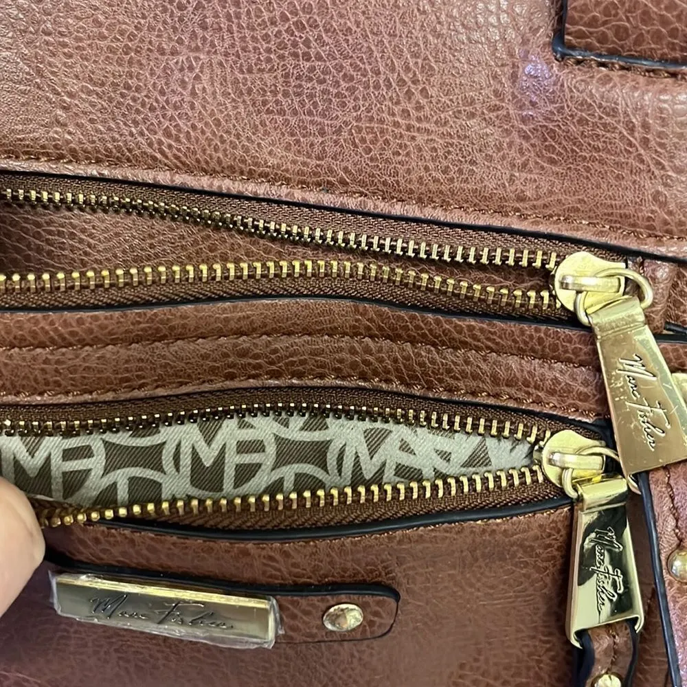 Marc Fisher  Brown Zip Code Buckle Saddle Handbag - Image 6