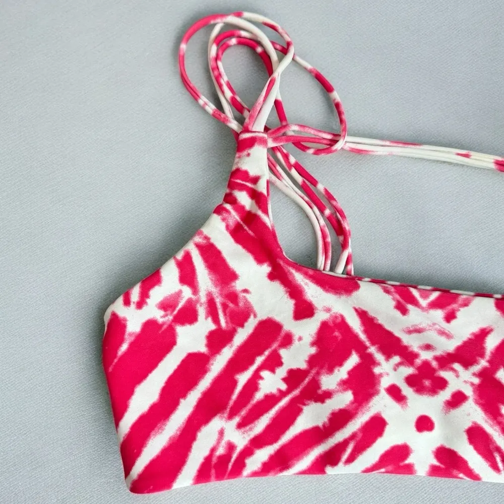Mikoh Tie-Dye Strappy Pull On Bikini Top Pink White Large - Image 2