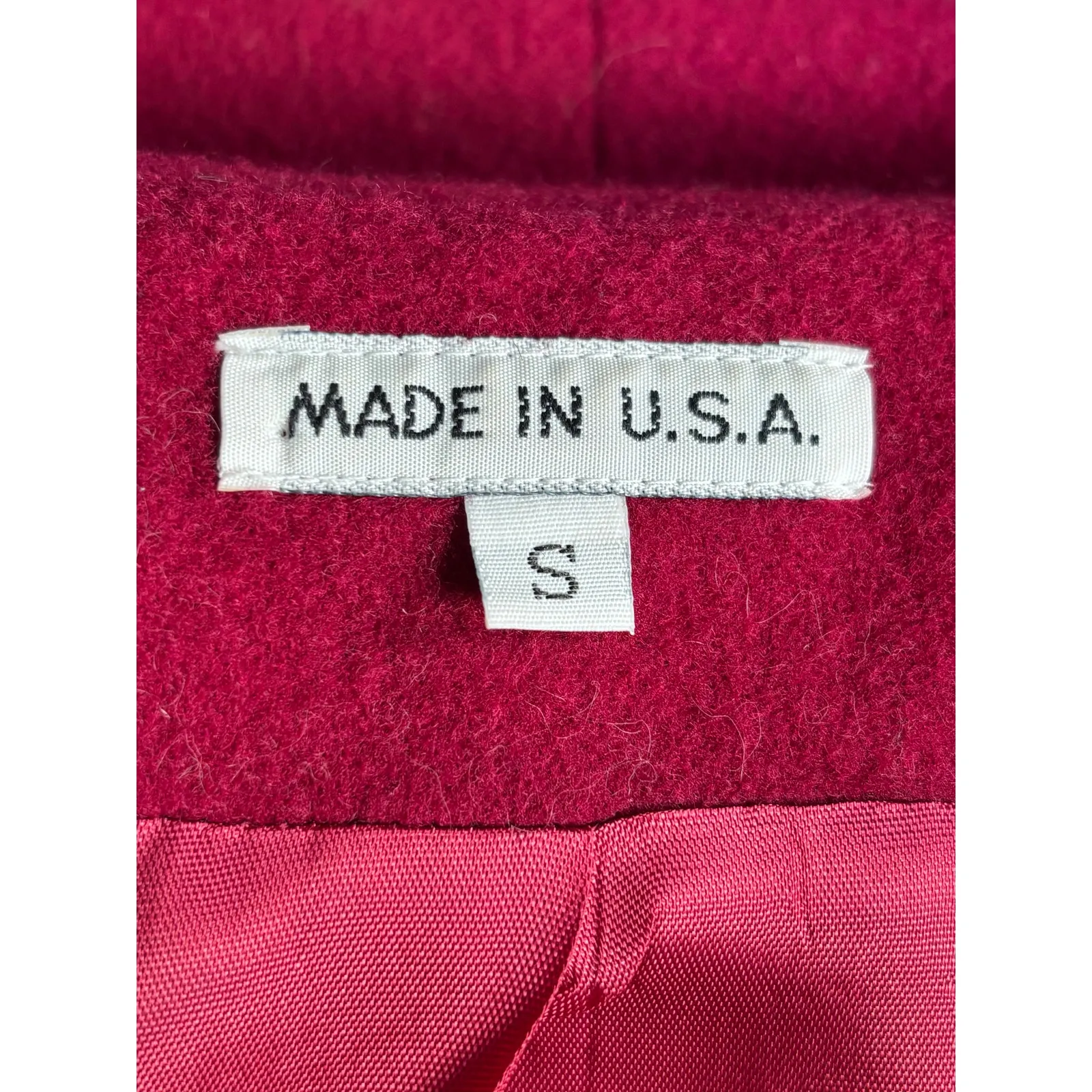 Vintage Magenta Wool Blend Long Coat Blazer Jacket Small Made in USA Winter Warm Red - Image 7