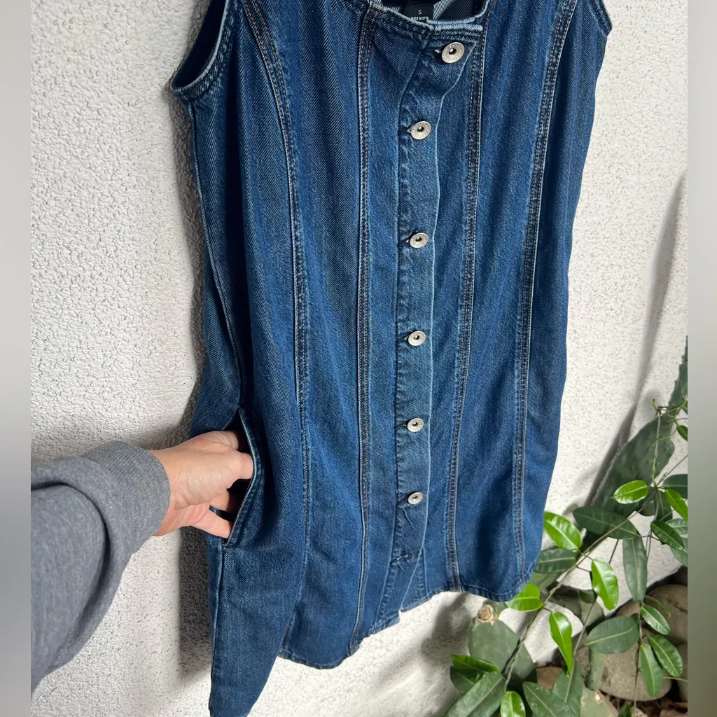 NWT Sanctuary Denim Shift Dress Blossom small button down front with piping back Blue - Image 6