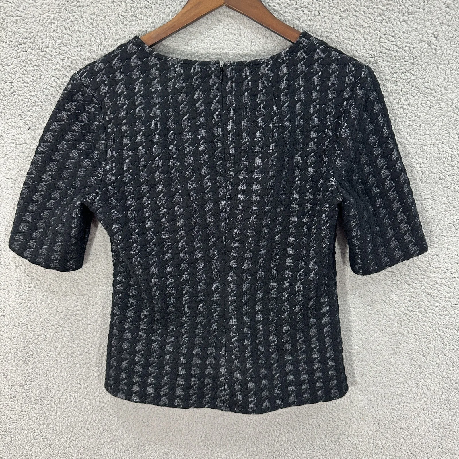 Ann Taylor Black V Neck Houndstooth Top Half Sleeve Women Small Career Interview - Image 7