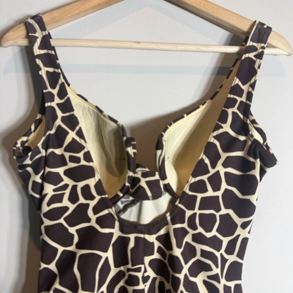 Miraclesuit Escape One Piece Swimsuit Giraffe Print Women's 10 Brown Open Back - Image 11