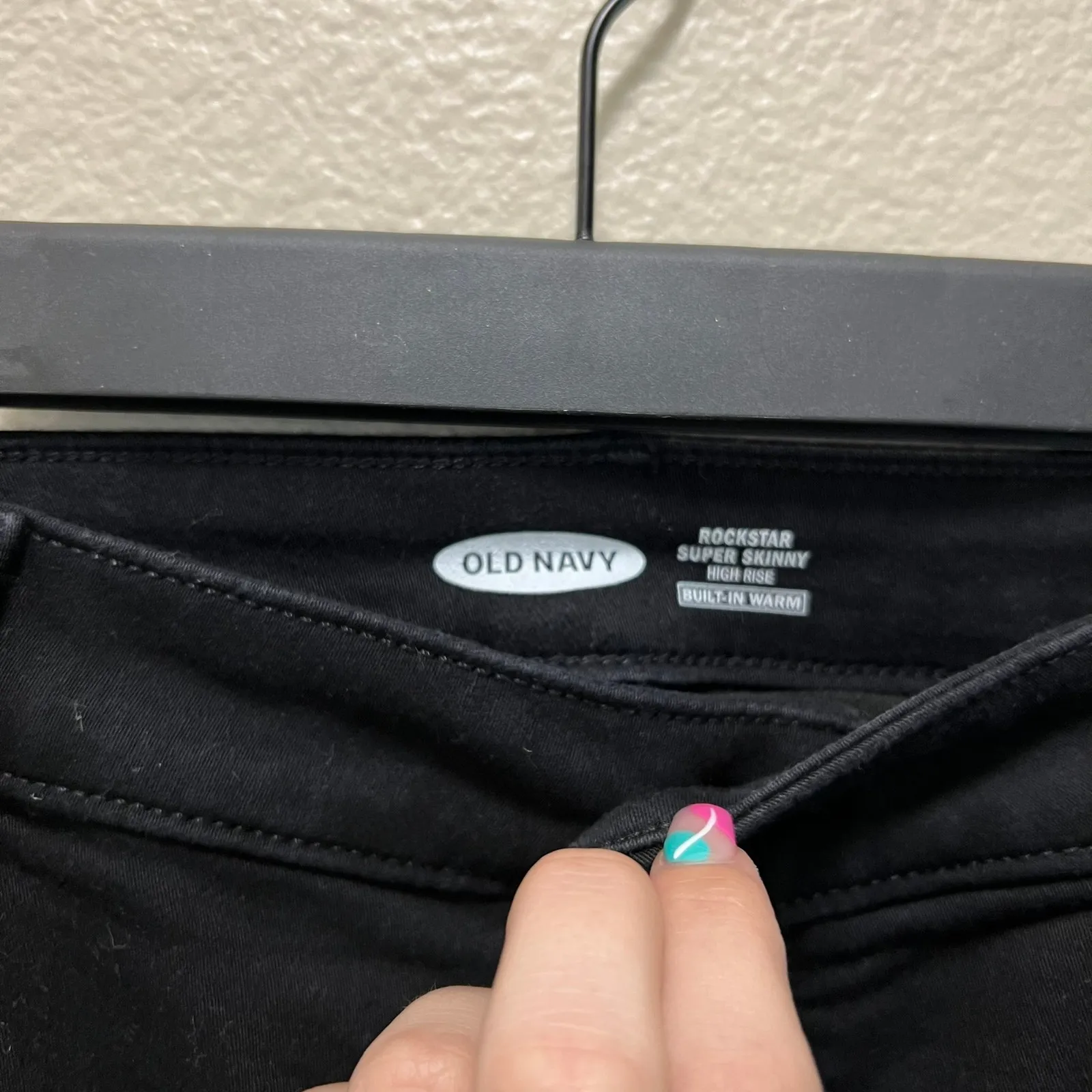 Old Navy Rockstar Super Skinny Jeans High Rise Black Cotton Stretch Dark Wash 16 - Image 5