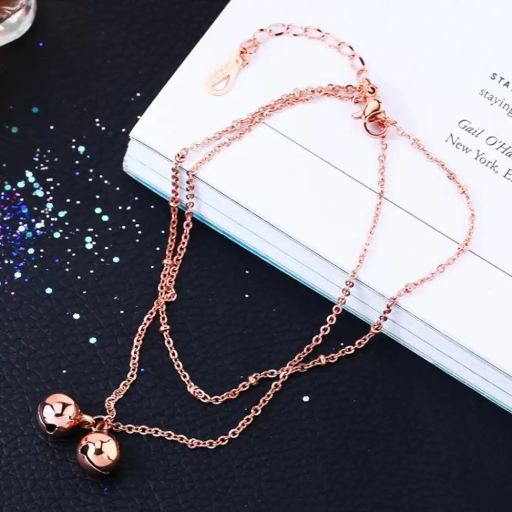 Rose Gold Double Bells Bracelet Anklet - Image 5