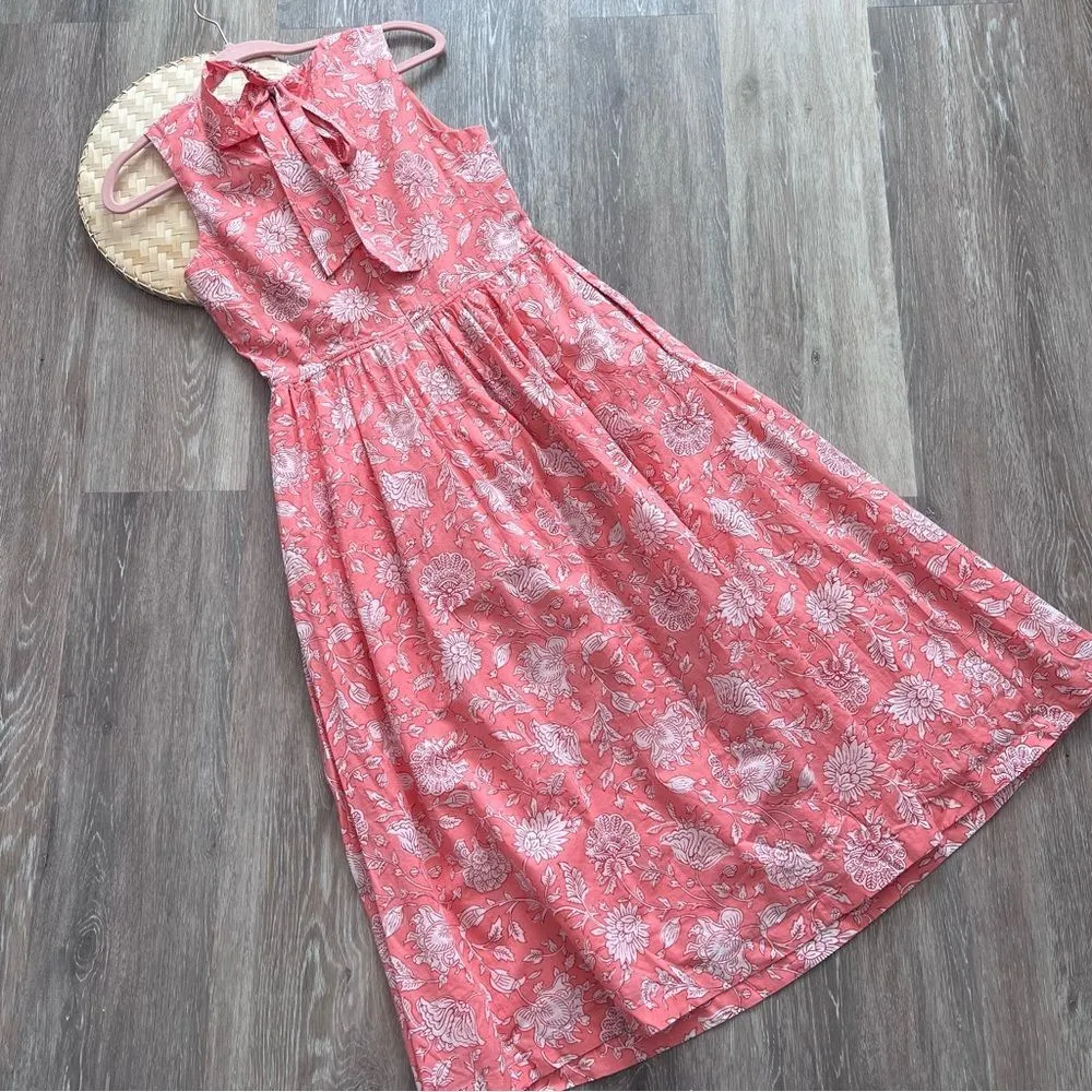Nwt J. Crew tie back midi dress in bright coral‎ floral print womens size 0 - Image 11