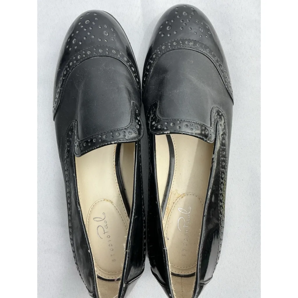 Womans Studio Paolo Slip On Loafers 8 M Black Round Toe Cut Out Detail Accents - Image 5