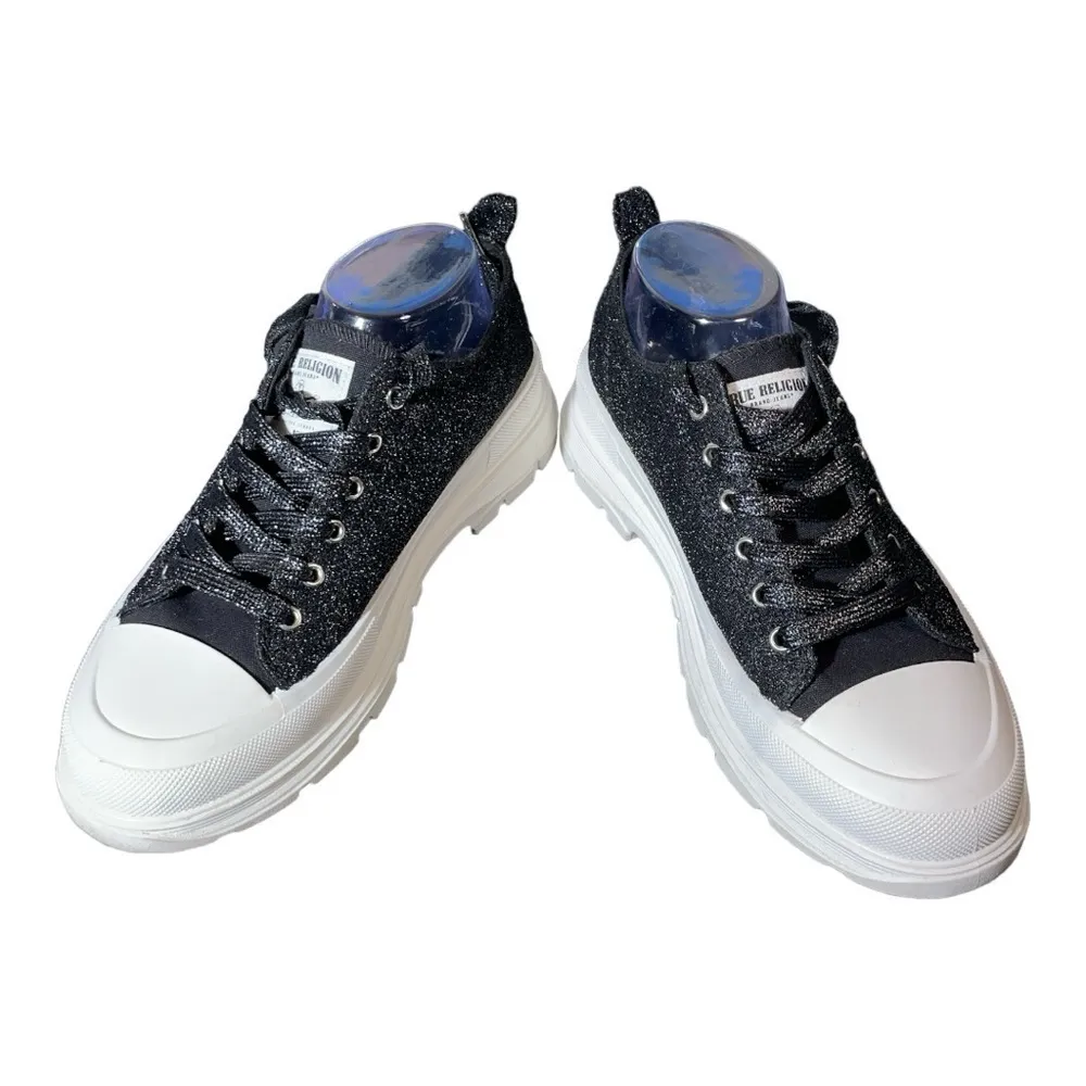 True Religion Janis Platform Sneakers Black Glitter Accent Women’s Size 10 - Image 7