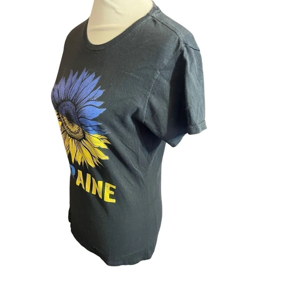 Ukraine Port Authority Women’s Black Short Sleeve 100% Cotton Graphic T-Shirt Si - Image 4