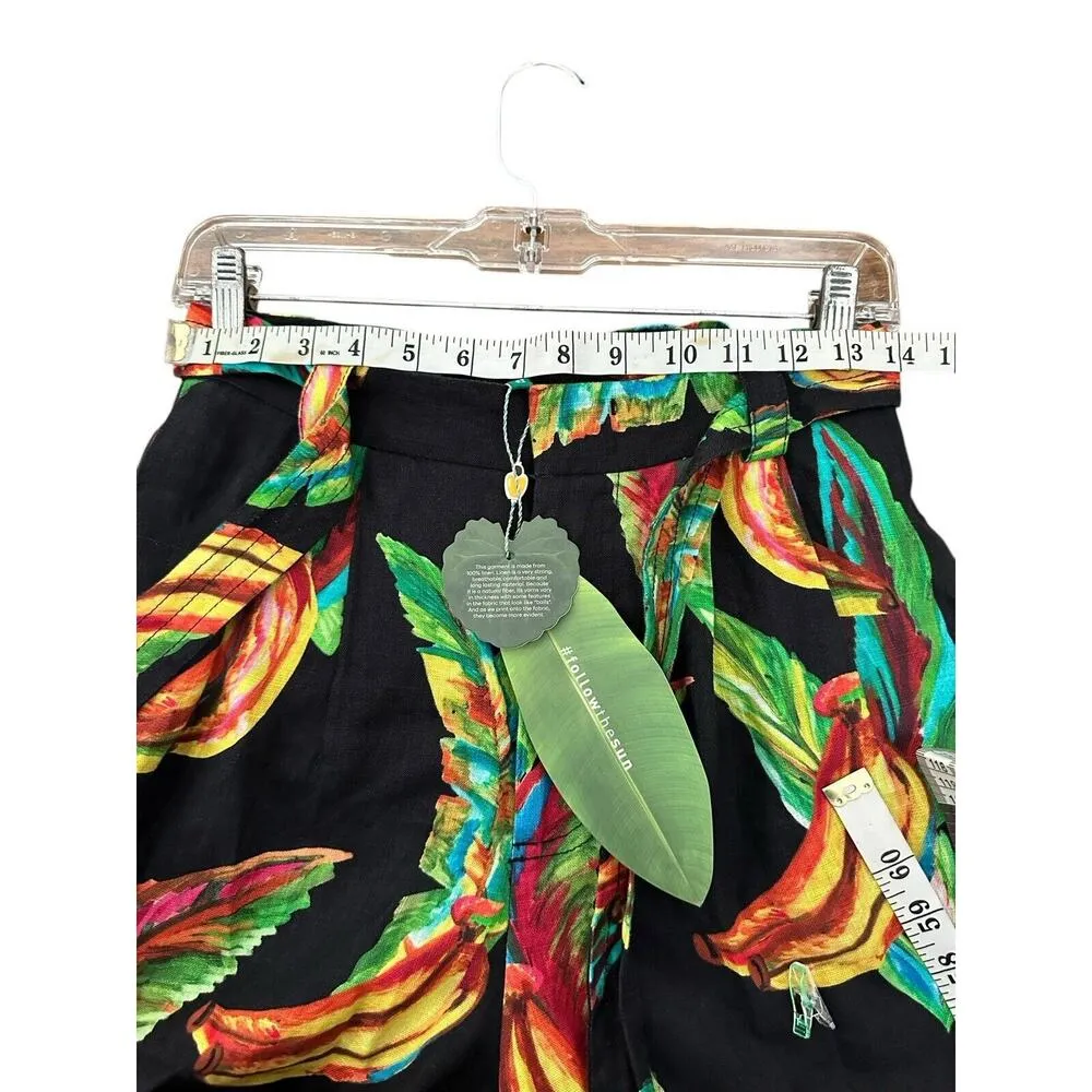 FARM RIO Preta Tropical Banana Floral Linen High-Waisted Shorts Size XS NWT - Image 3