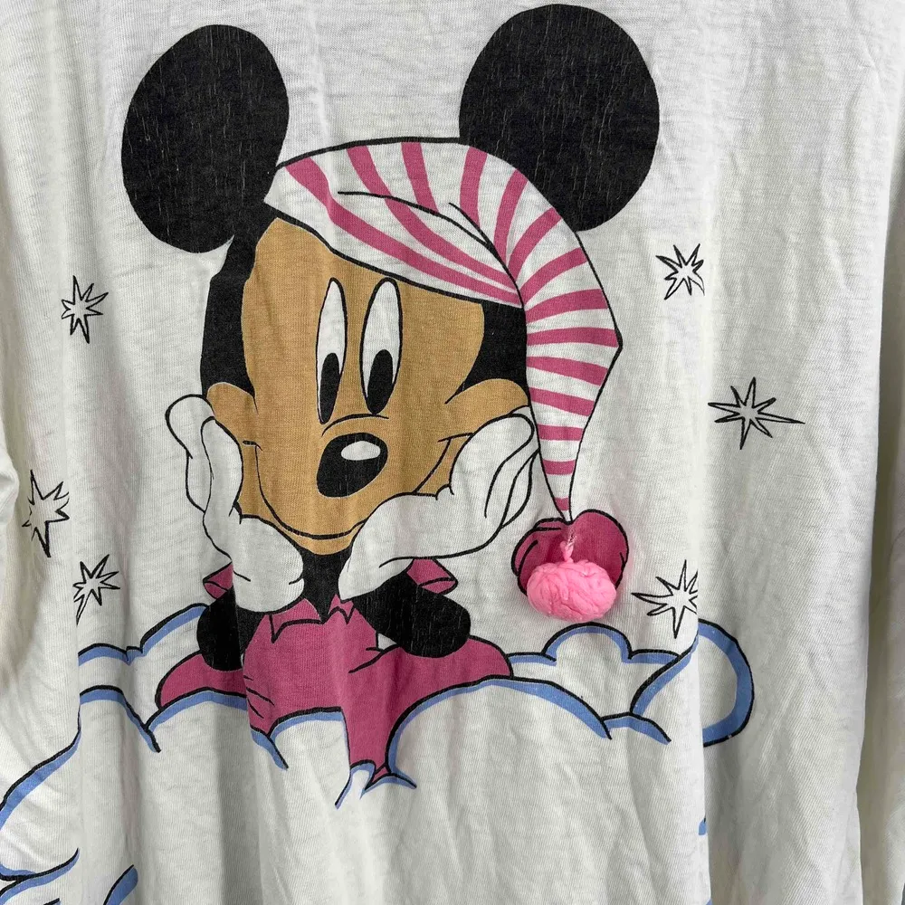 Vintage Disney Sleep Shirt Mickey White 3D Pom Pom Crew Neck One Size Fair - Image 2