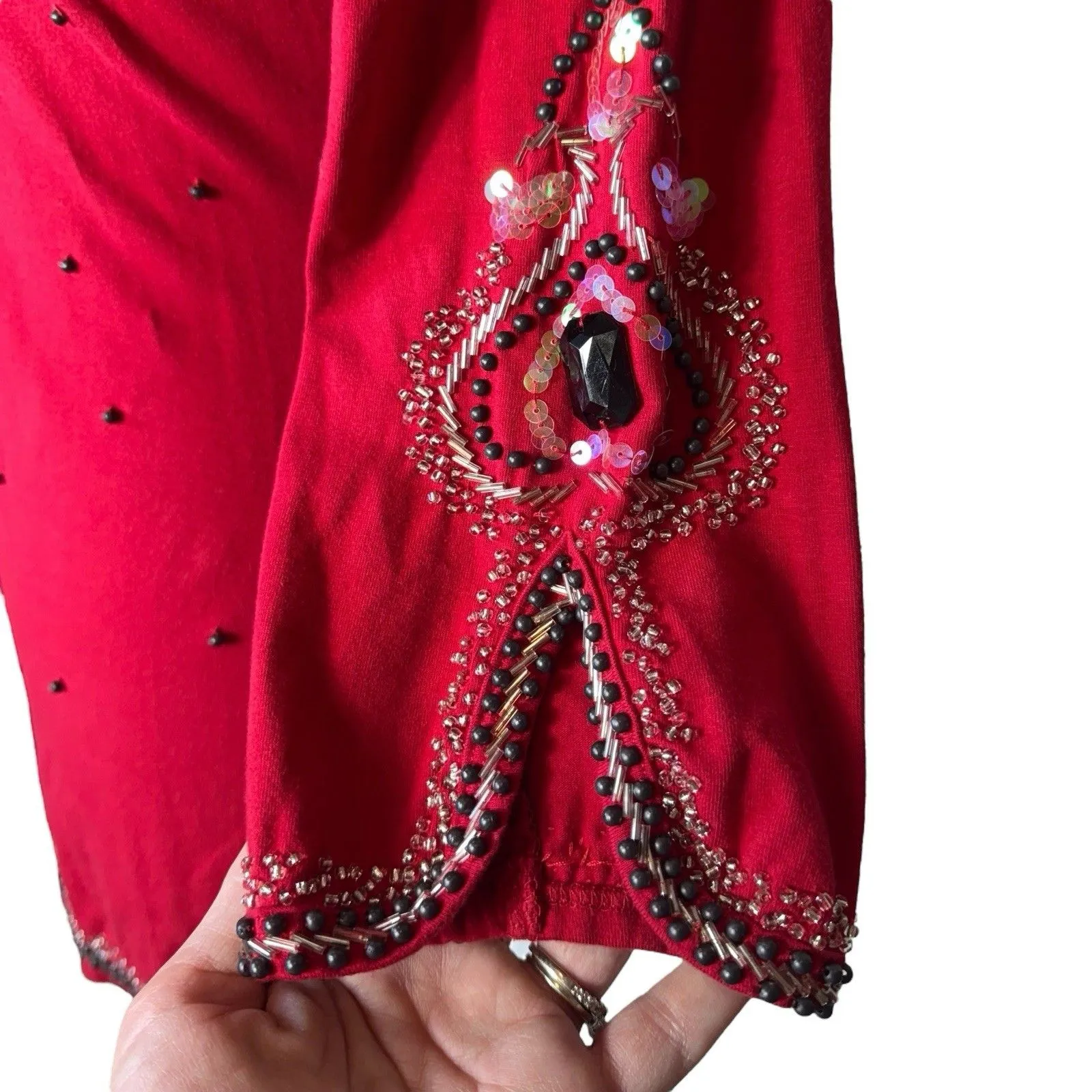 Azi Beaded Sequin Tunic Top Size S Red Y2K Goth Whimsigoth Fairy Grunge Vintage - Image 4