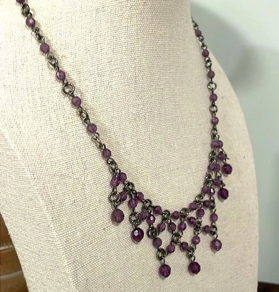 Vintage purple beaded Victorian style necklace - Image 4
