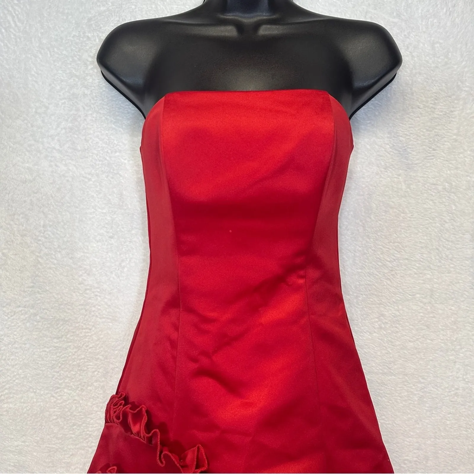 Vintage Gunne Sax Jessica McClintock Red Ruffle‎ Strapless Tulle Dress Size 1/2 - Image 3