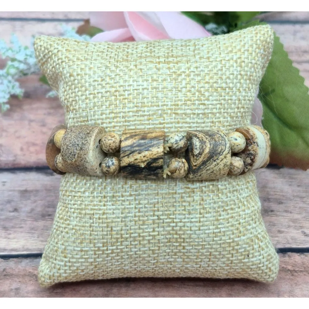 Boho Natural Stone Brown Marbled Stretch Bracelet Minimalist - Image 3