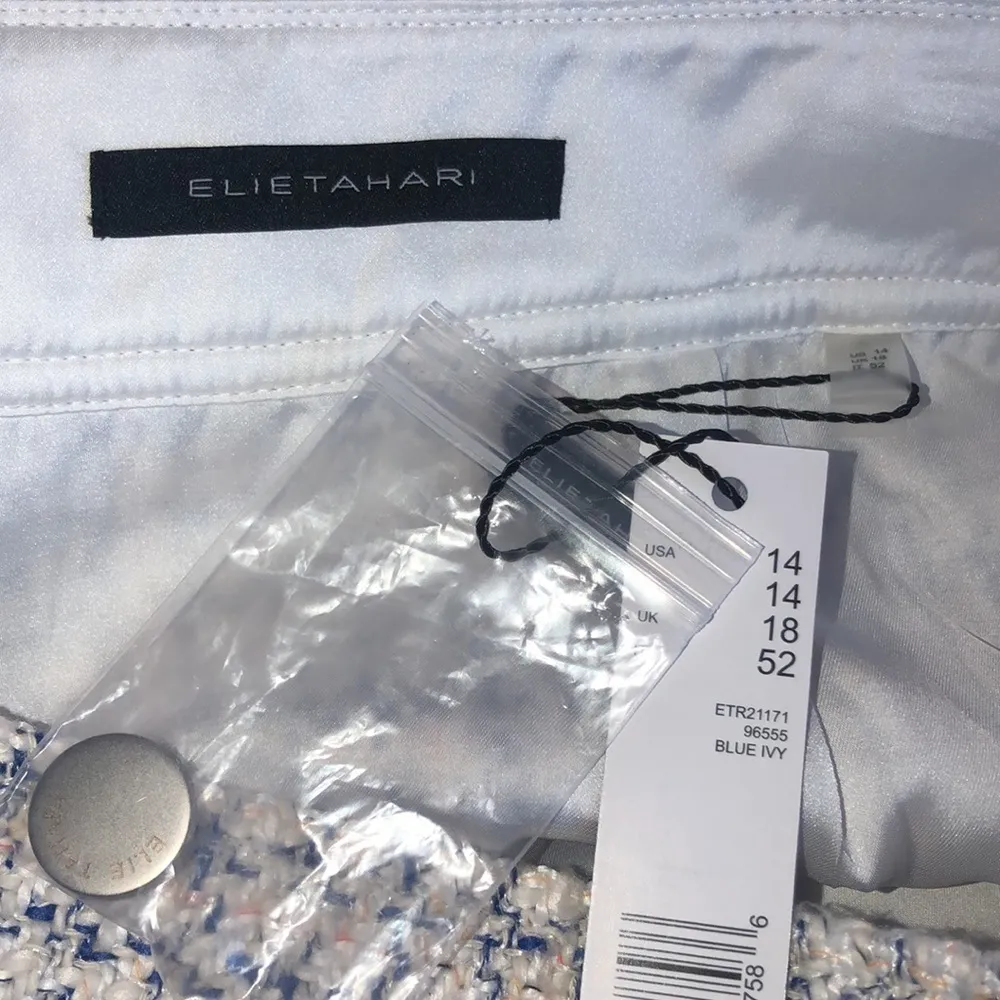 Eli Tahari Plaid Tweed A-Line Miniskirt Blue Ivy Size 14 - Image 6