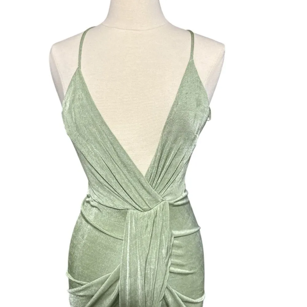 Mable Sage Green Strappy Ruched Midi‎ Dress Small Crisscross Draped Front - Image 8