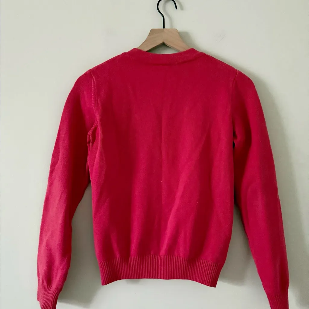 Lacoste Cotton Blend Vneck Cardigan in Vibrant Pink Size 40 - Image 3