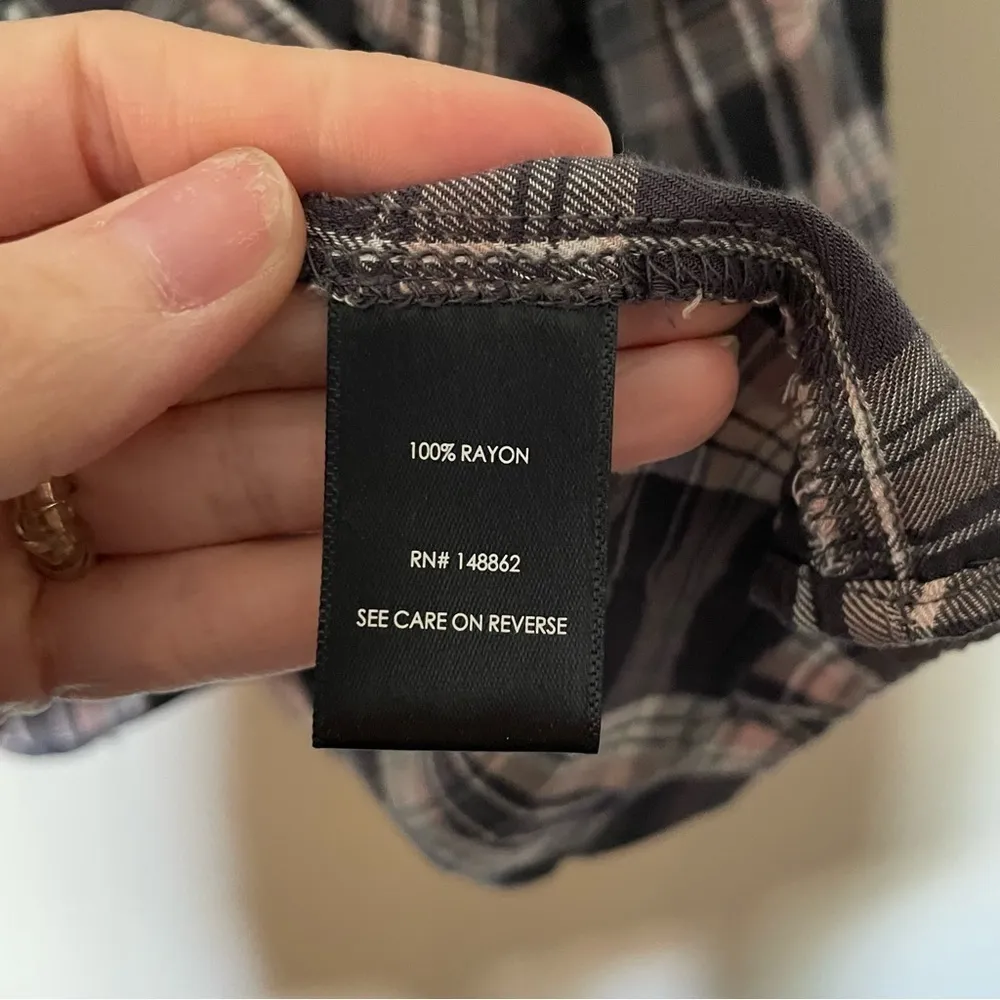 Grey Plaid Babydoll Rayon Twill Button-Front Top - Image 10