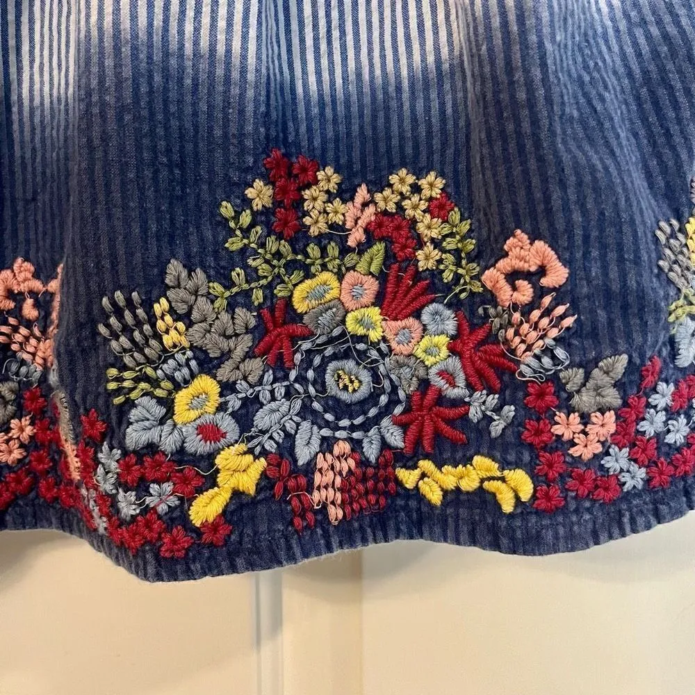 A Personal Touch Stripped Button Down Floral Embroidery Blouse Medium Blue - Image 4