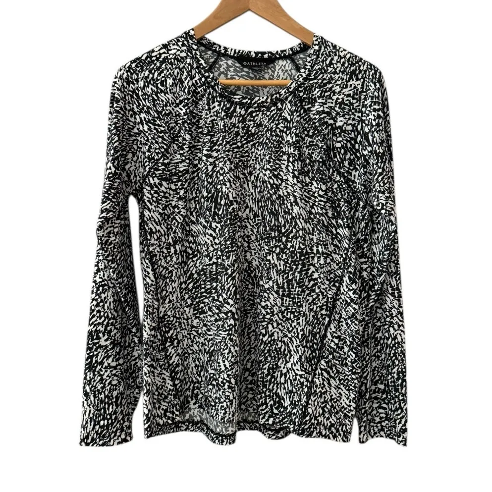 Athleta Ultimate Train‎ Print Long Sleeve Top Black & White Size Medium - Image 7