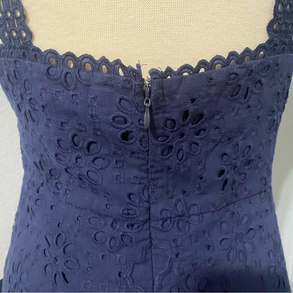 Lulus Navy Blue Holiday Sleeveless Trimmed Embroidered Asymmetric‎ Dress Sz M - Image 13