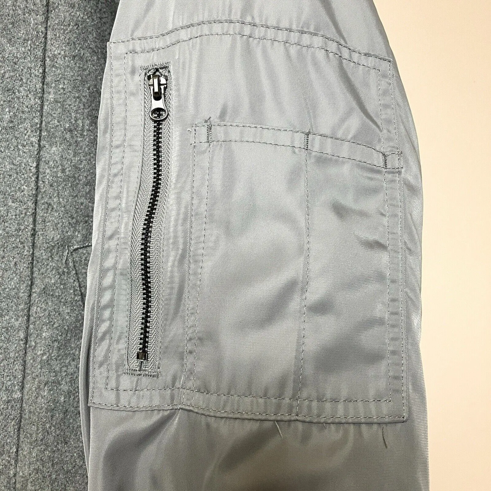 Pacsun Varsity Bomber Jacket Coat Women's Small Gray Oversized - Image 4