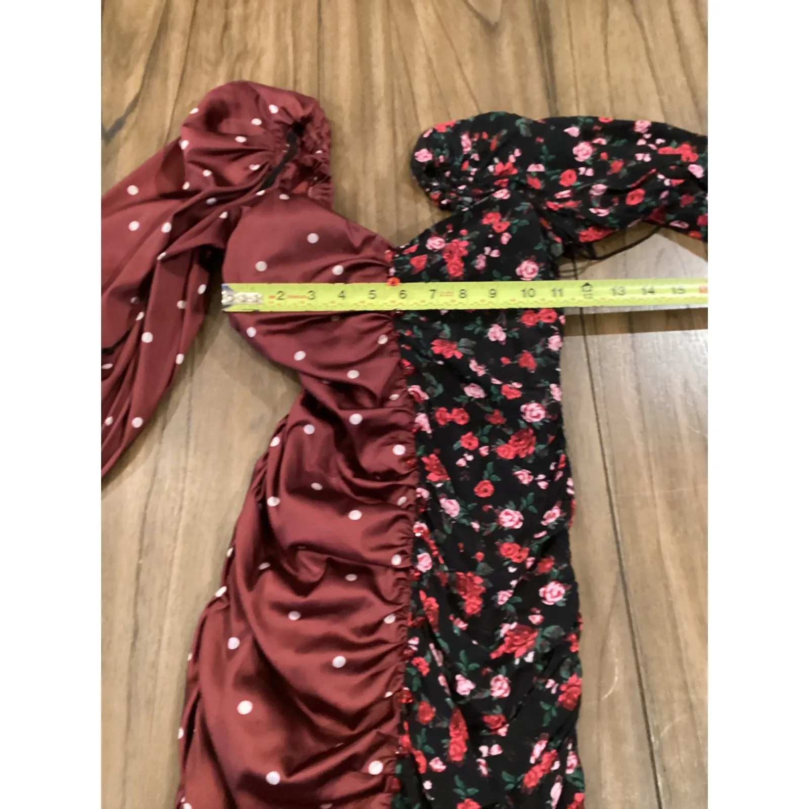 For Love & Lemons Cher Ruched Mini Dress Bodycon Mixed Print Puff Sleeve XS - Image 6