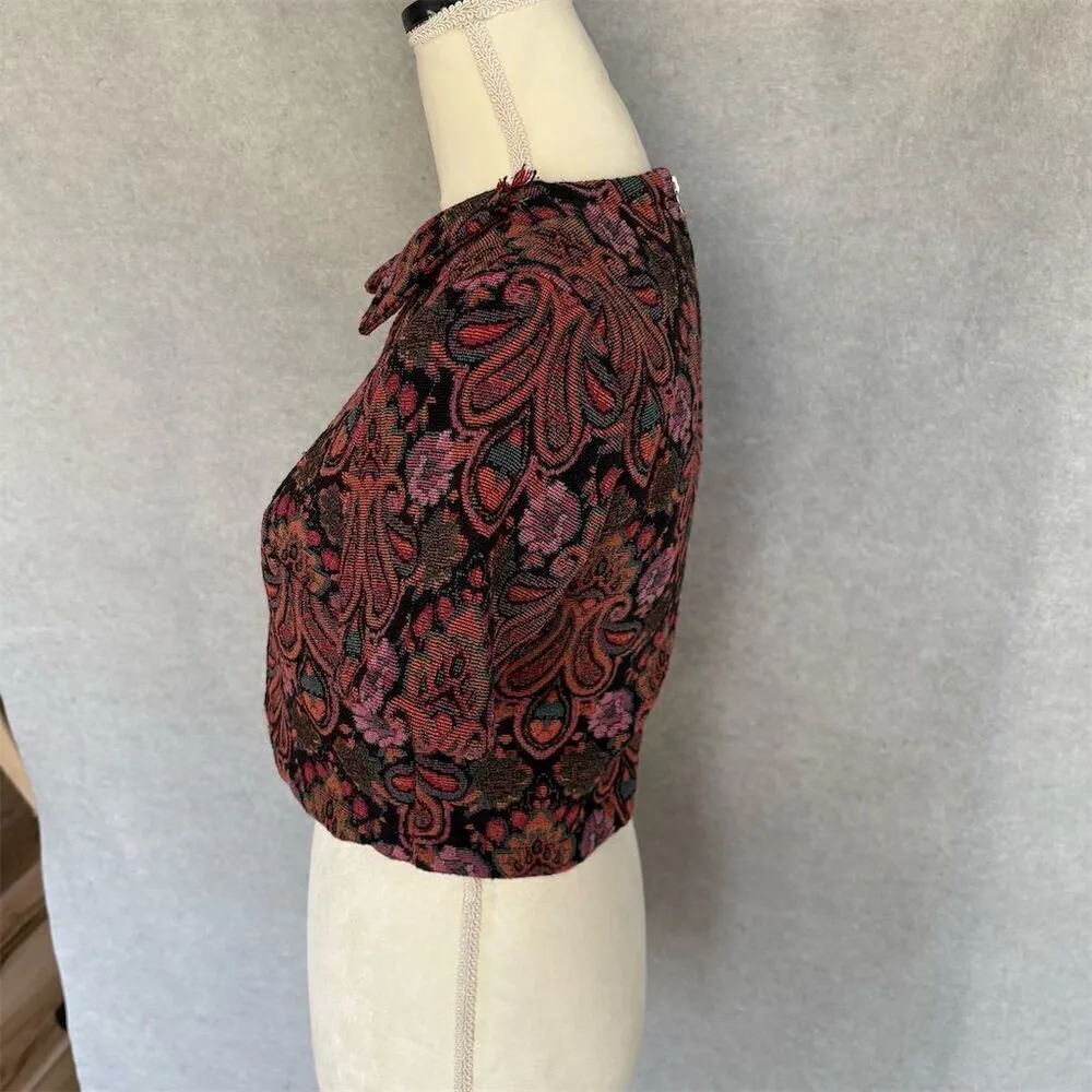 Fashion Union Women's Floral Collared Crop Top Blouse Size 6 Tapestry Retro - Image 4