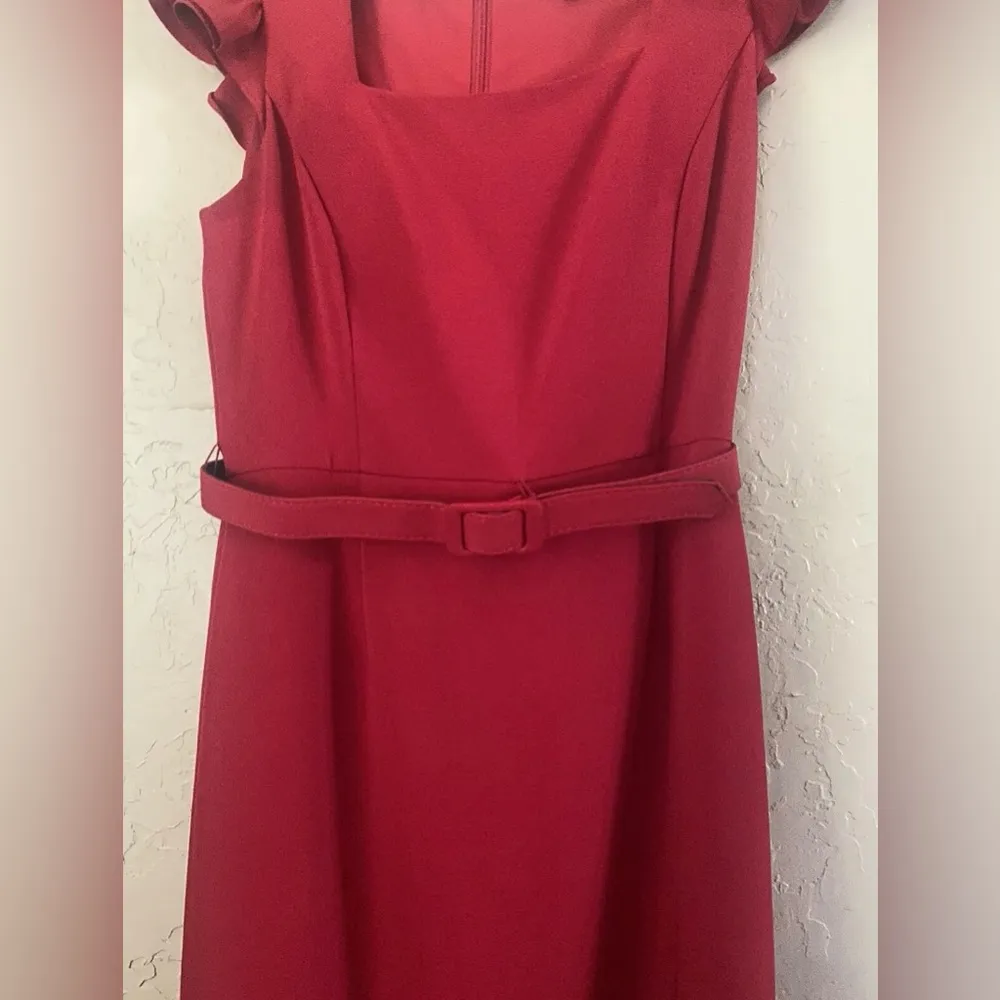 Alex Marie Nordstrom Red Belted Sheath Dress w/ Flutter Sleeves Wm’s Size 6 - Image 2