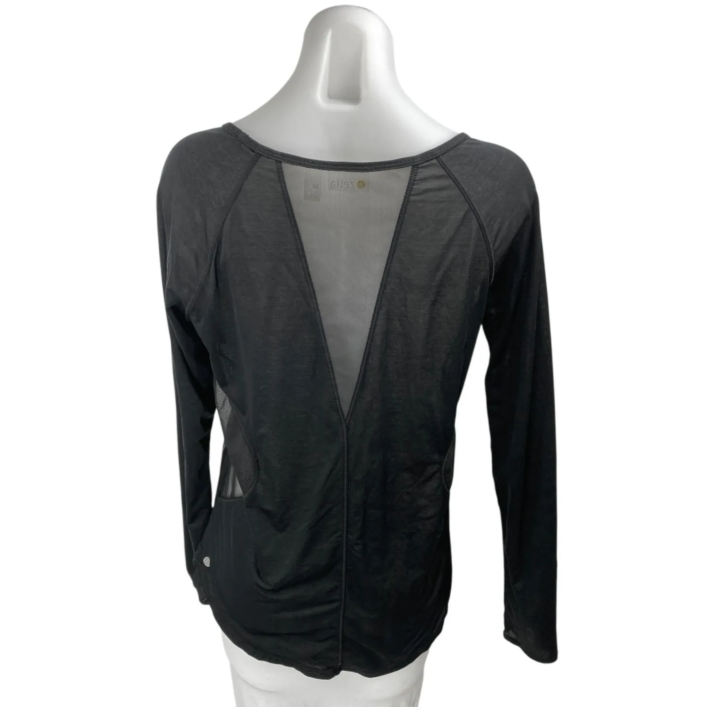 Zella Women's Black Long Sleeve Mesh Trim Yoga Workout Athletic T Shirt Top Sz M - Image 2