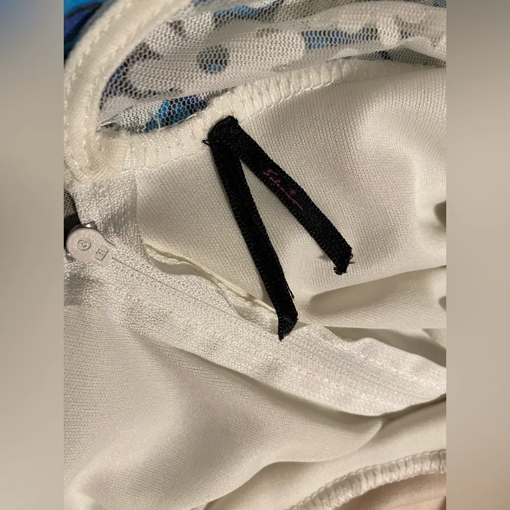 Ivory White Collared Boho Floral Daisy Mesh Collared Mini Dress - S - Image 13