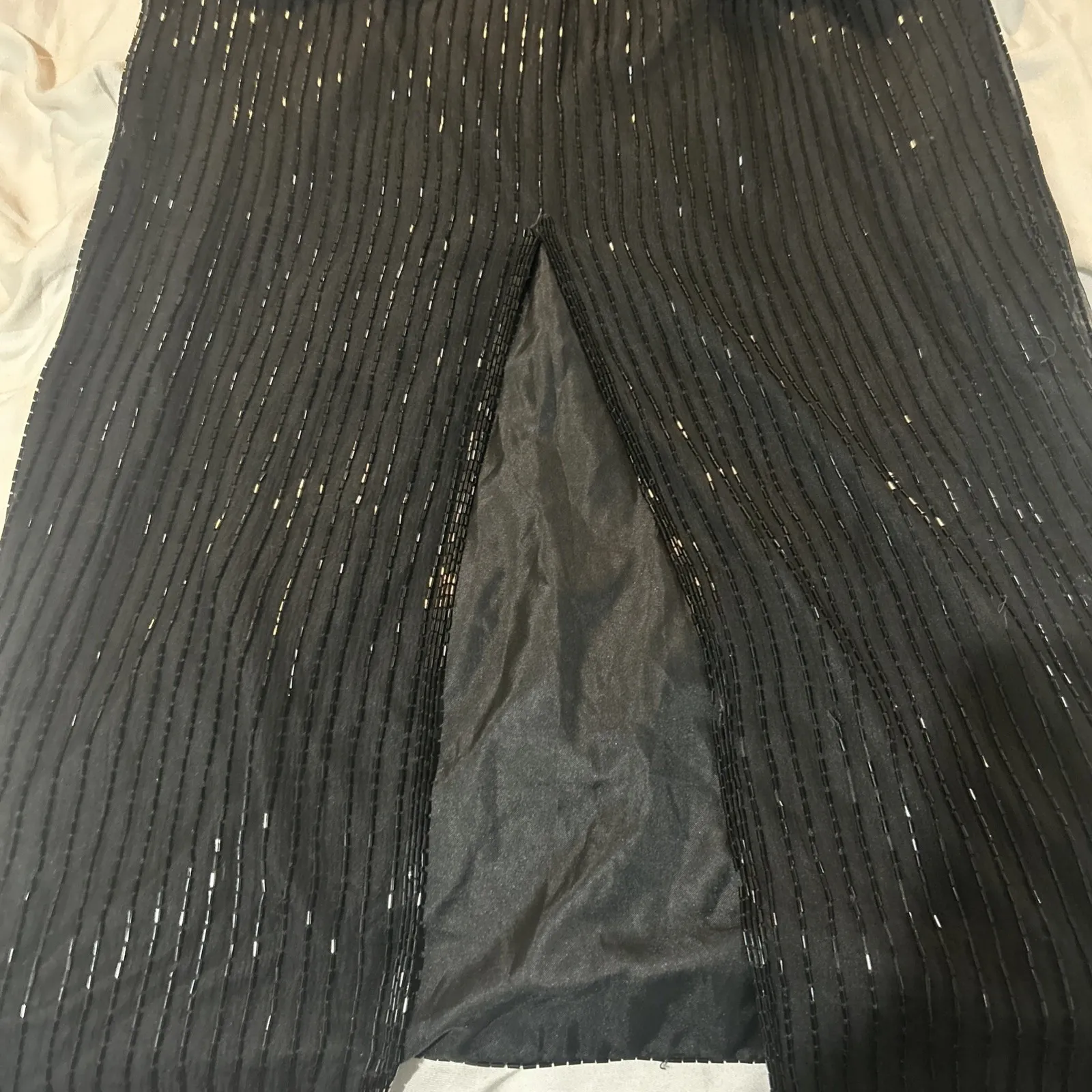 Vintage Right Choice Silk Beaded Gown Black Evening Dress 1980s Made‎ in India Size 6 - Image 16