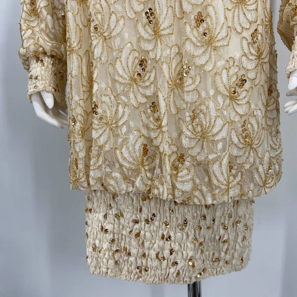 Lillie Rubin Gold Beaded Bubble Blouson Dress Vintage Size L - Image 39