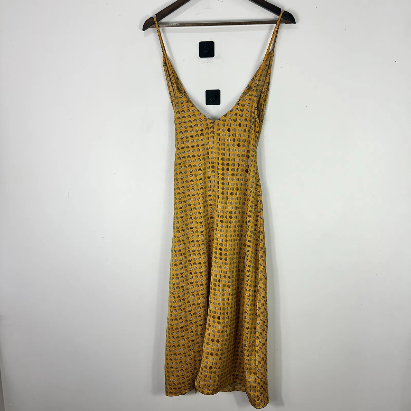 Urban Outfitters Ruched Wrap Midi Dress Small Yellow Polka Dot Indie Retro 90s - Image 2