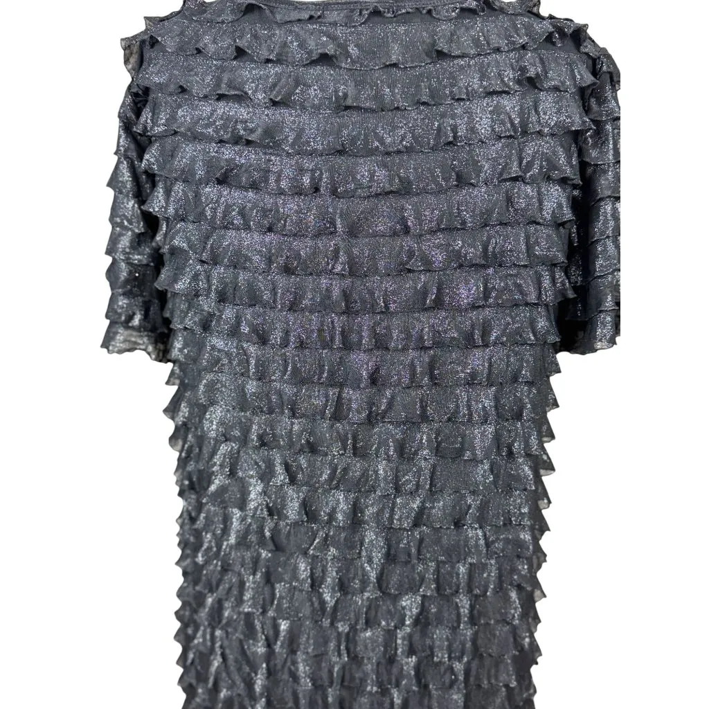 Notations Black Ruffle Sparkle L Dress Short Sleeve Shimmer Party Cocktail - Image 9