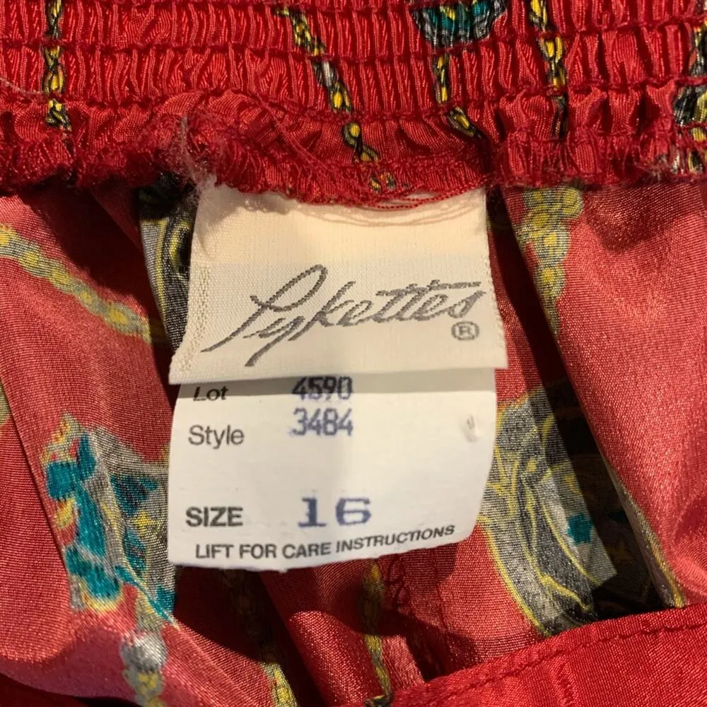 Vintage Silky Midi Skirt Chains Crest Shield Red Large - Image 5