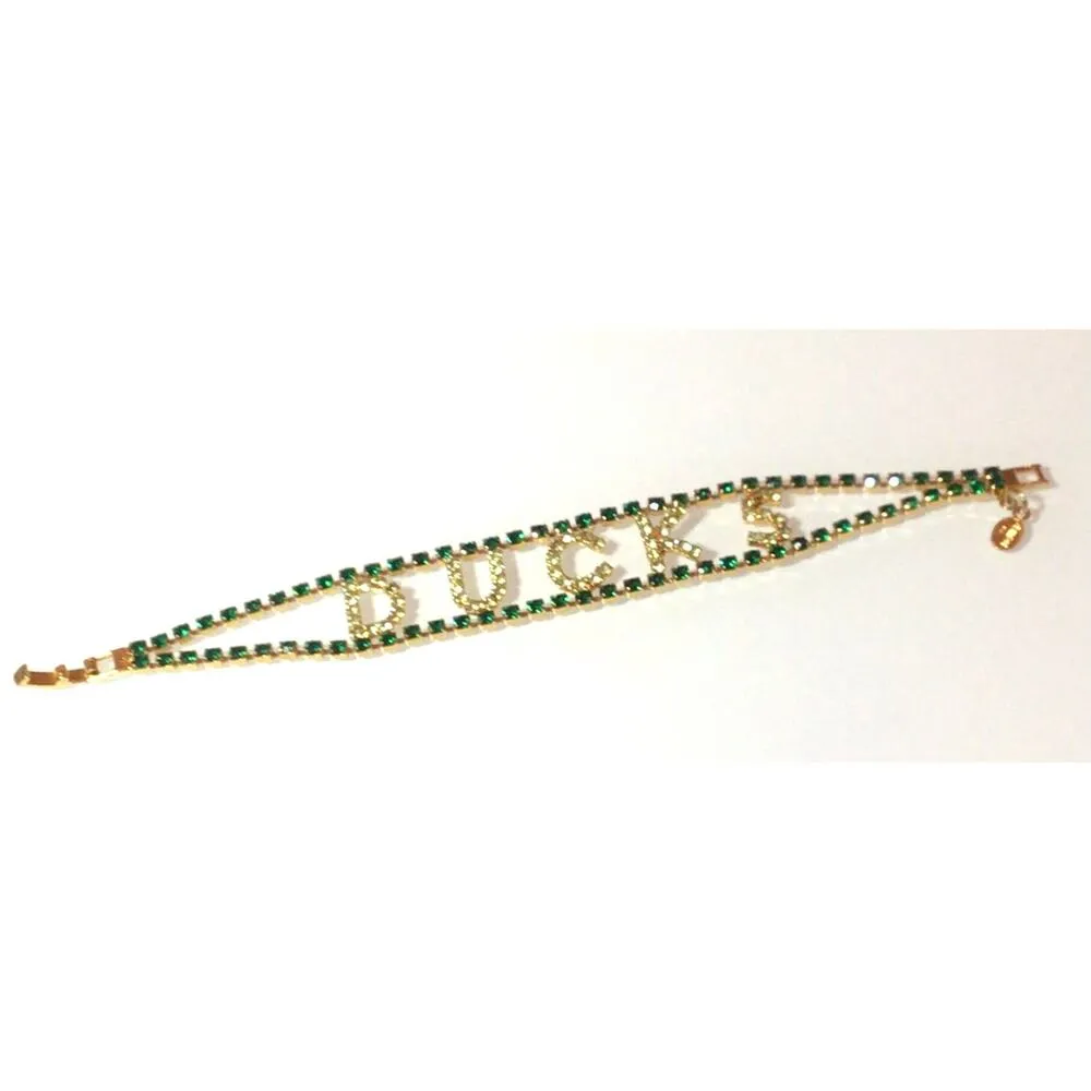 Dorothy Bauer OREGON DUCKS Crystal BRACELET Gold Plate Peridot Green Rhinestones - Image 4