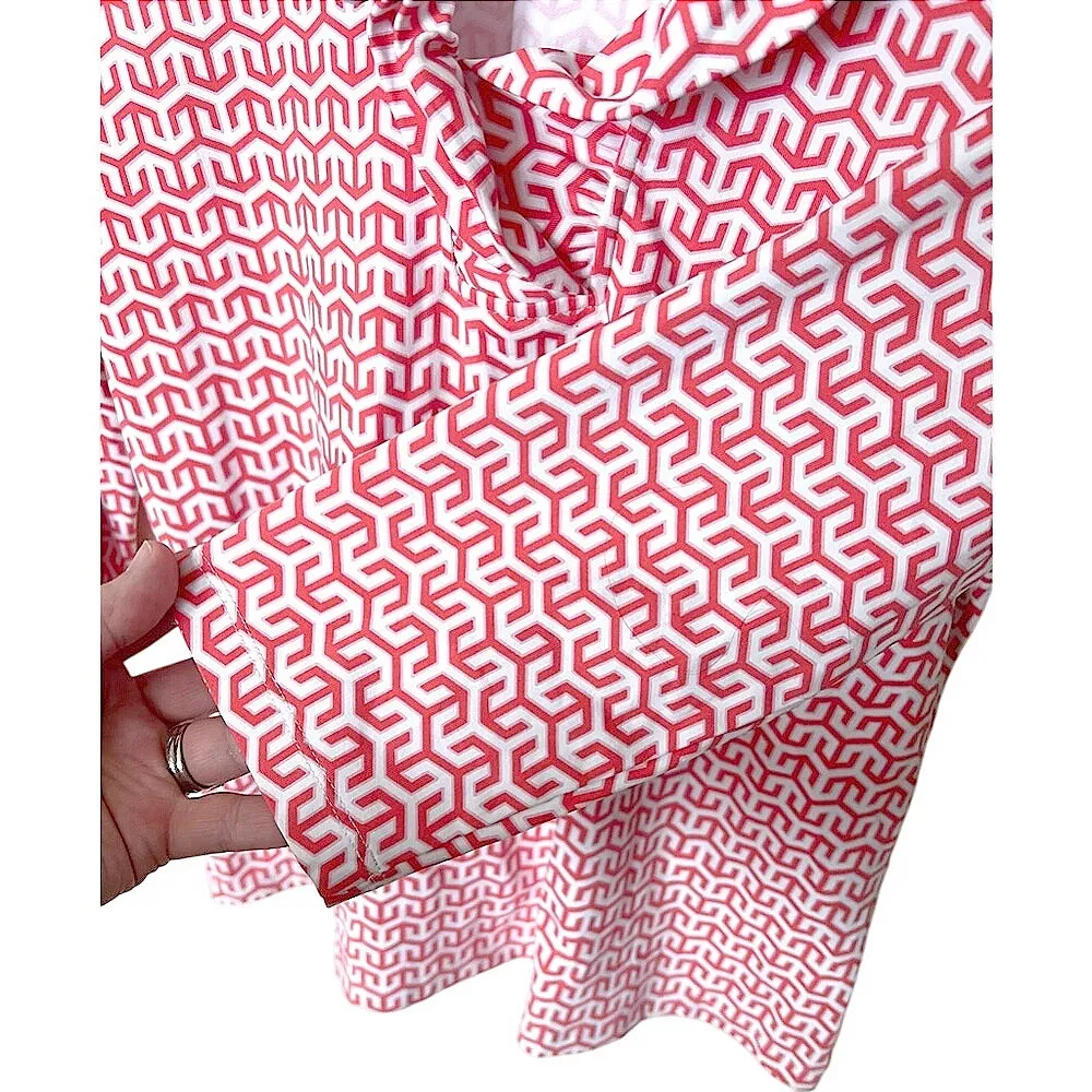 J. McLaughlin Durham Ruffle Top Red/White‎ Geometric Print Small EUC - Image 3